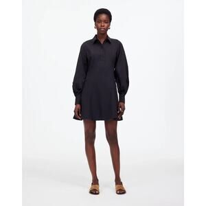 Madewell Seamed Long-Sleeve Mini Shirtdress in Poplin Black 4 NWT